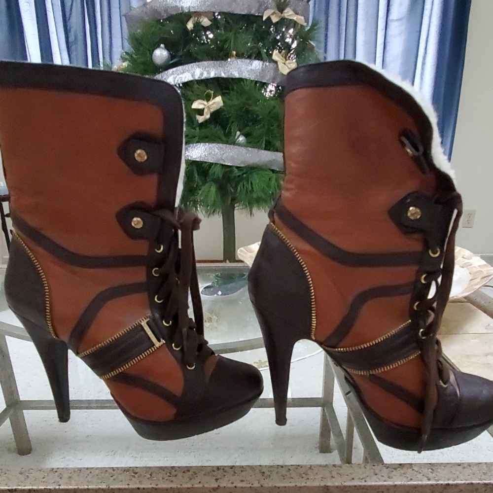Brown Sherpa Lined Stiletto Boots